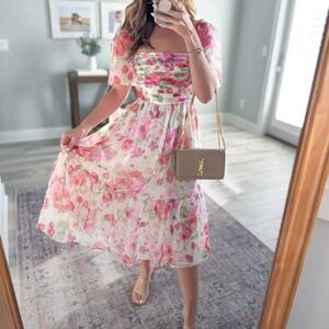 💯 Abercrombie & Fitch Emerson Chiffon Long Sleeves Midi Floral Dress XL